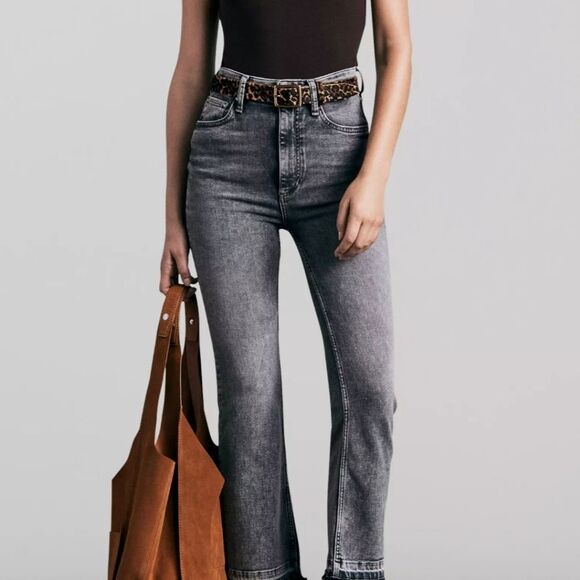 31 RAG & BONE CASEY HIGH RISE ANKLE FLARE HARLEY RAW EDGE HEM GRAY JEANS - Picture 10 of 10